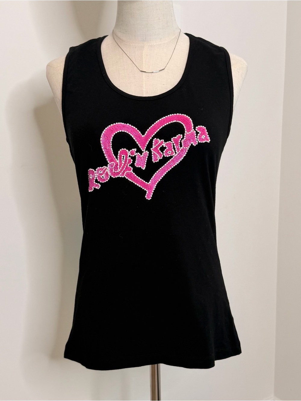 ROCK N KARMA - Black Tank Top with Pink Heart Logo - Rock & Karma Style